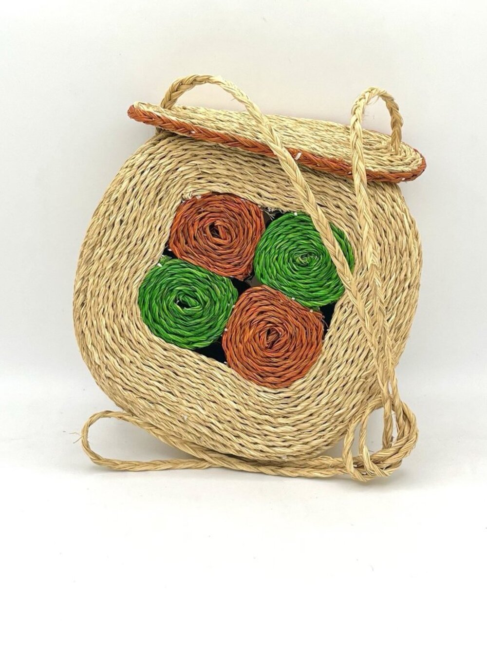 VTG Handwoven Straw Raffia Purse Boho Floral Woven Shoulder Coastal Tropical